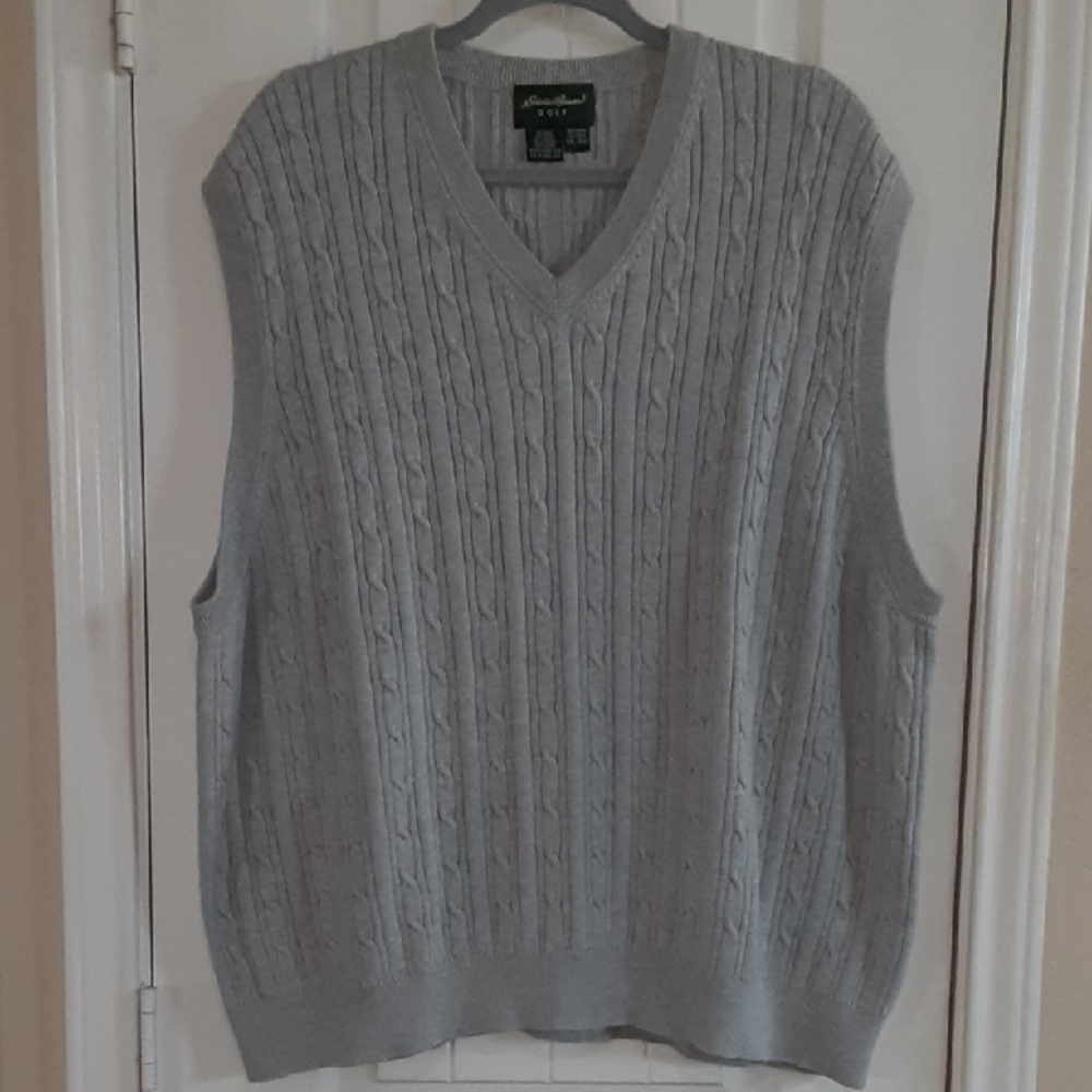 Eddie Bauer Golf Gray Cable Knit Sweater Vest - XXL Tall - EUC